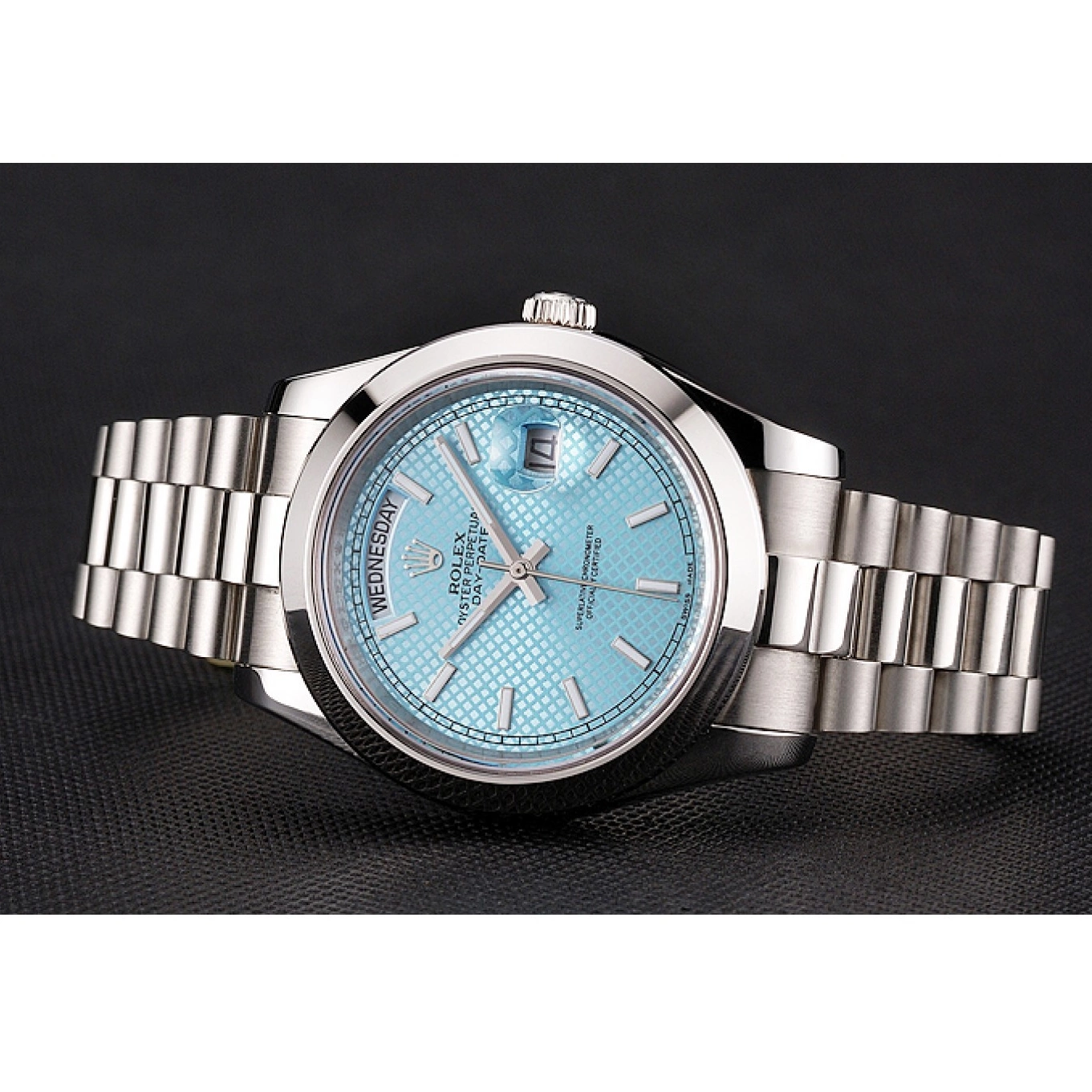 Rolex copies cheap Rolex 40 Stainless Date Steel Day Swiss Platinum Bracelet And Dial Case Ice Blue 0515